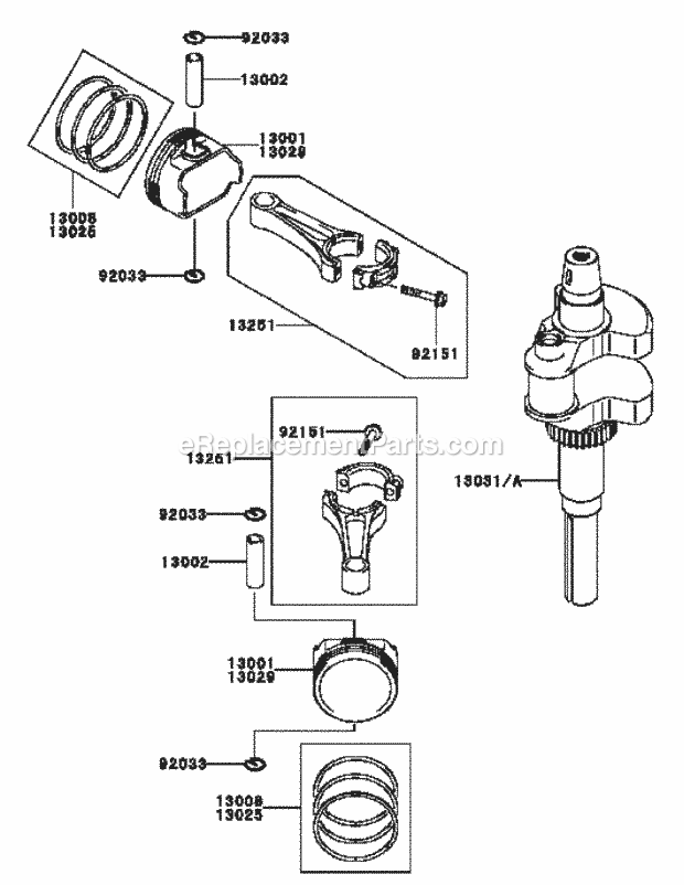 Kawasaki Fh721v-Bs24 Piston & Crankshaft Diagram and Parts List for M54-KW 53AI8CT4050 Cub Cadet Sprayer